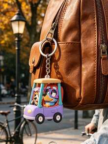 MASSDI Road Trip Car Silicone Keychain, Cartoon Duo Figurine Pendant In Purple Convertible, Anti-Corrosion Metal Split Ring, Fashion Bag Charm For Backpack, Handbag, Car Key And Luggage Ornament - Multicolor - View 5