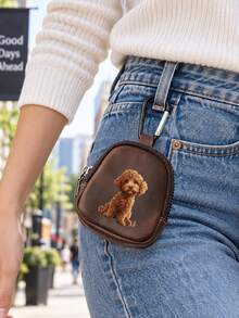 Mini Zipper Coin Purse With Curly Puppy Design (With Snap Clasp), Portable PU Leather Headphone Pouch, Small Key Card Holder, Original Coin Purse, Zipper Earphone Storage Bag, Key Pouch And Keychain Accessories - Multicolor - View 1
