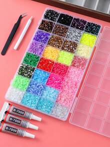 GO2CJBEADS 1 Set Resin Jelly Rhinestone Bedazzling Kit, 42 Grid Colorful Flat Gems Rhinestone With Storage Box, Tweezers And B-7000 For Handmade Crafts - Rhinestone Set - View 8