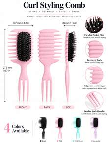 Spiral Curl Styling Brush, Wide Tooth Hair Comb With Pointed Tail Handle, Hair Sectioning And Styling Tool For Curly Wavy Thick Hair, Easy Grip Design, Portable Beauty Accessory For Daily Hair Routine - Multicolor - View 5