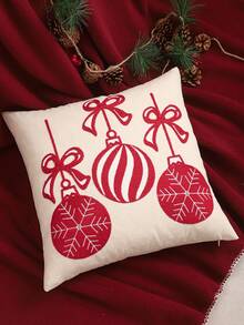 1 buah/2 buah Sarung Bantal Dekoratif Natal Bordir Kanvas Pita Lonceng Sofa Ruang Tamu Kamar Tidur Dekorasi Rumah Pesta Hadiah Liburan - Merah - View 6