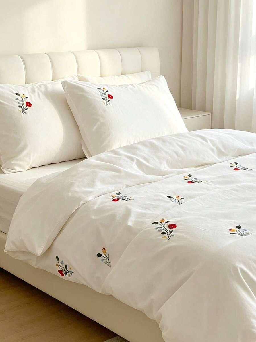 Set colcha sin relleno con bordado floral - Blanco - Ver 1