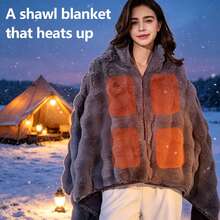 1pc+USB Powered Heated Shawl Electric Blanket, Soft Comfortable Skin-Friendly Fabric, Machine Washable, 3 Heating Levels, Wearable Heating Blanket, Suitable For Home And Outdoor Use, Best Gift For Family And Friends On Holidays - Grey - View 12