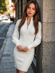 Roviva Women's Autumn Solid Color Design Bodycon Dress, Suitable For Party, Gathering, Holiday, Birthday Party, Work Commute, Office, Beach Vacation - White - View 2