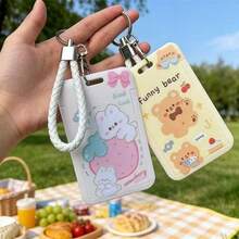 2 Pcs Photocard Holder Keychain Cartoon Animal PC Holder ID Badge Holder With Keychain Student Bus Card Pendant Keychain Hard Shell Protective Photo Sleeves (White And Yellow) - Multicolor - View 8