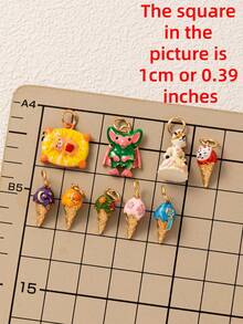 1pc Cute Enamel Metal Pendant, Multi-Pattern Mini Pendant, Ice Cream And Fantasy Cartoon Character Design, Lead-Free And Nickel-Free, DIY Jewelry Making Supplies, Perfect For Bracelets, Necklaces, Earrings, Keychains And Handmade Gifts - Multicolor - View 2