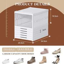 12 Tier Clear Shoe Storage Boxes Plastic Stackable Organiser Containers Bins, DIY Easy Assembly, Sturdy & Durable, Space Saving, White Door Frame - White - View 4