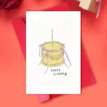 OBOVAY 1pc Vintage Ribbon Cake Birthday Greeting Card, Birthday Celebration Card, Happy Birthday Card - A - View 3