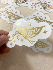 6pcs Waterproof Metallic Hair Tattoos, Glitter Stickers For Hair Decoration, Gold Flash Tattoos With Star, Butterfly, Bow Pattern Sticker Cute Sparkle Freckles Makeup For Rave Party Performance Music Festival Essentials Body Art - Gold - View 6
