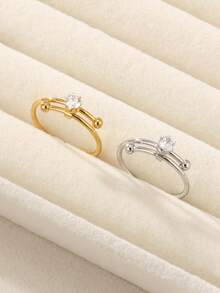 Single Cubic Zirconia Inlaid Women's Wedding Ring, 18K Gold Plated/304 Stainless Steel Material, Light Luxury Minimalist Adjustable Wedding Ring Gift With Dynamic Sliding Track - Jieh - View 4