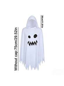 Adult And Children's Halloween Ghost Cape, Scary Face Cloak, Parent-Child Role Play Party Ghost Hooded Shawl - Multicolor - View 9