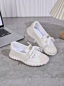 Giày sneaker trẻ em phong cách Hàn Quốc vintage họa tiết sóng, dây giày trắng bản rộng, đế dày, giày vải canvas unisex cho bé - trắng - Xem 1