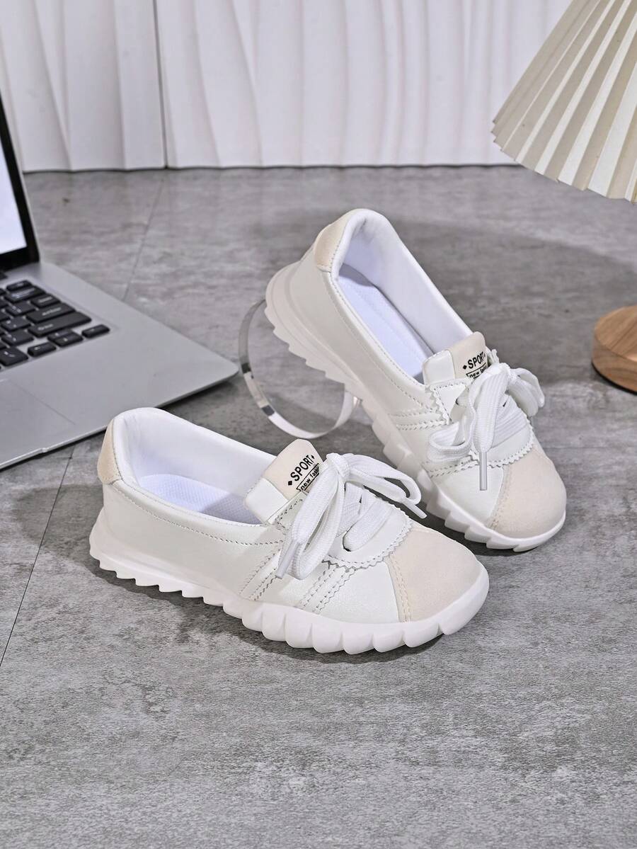 Giày sneaker trẻ em phong cách Hàn Quốc vintage họa tiết sóng, dây giày trắng bản rộng, đế dày, giày vải canvas unisex cho bé - trắng - Xem 1