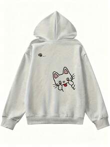Women's Fashion Autumn/Winter Round Neck Loose Comfortable Casual Cute Cat Print Sweatshirt - Light Gray - View 4
