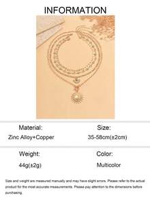4pcs/Set Style Turquoise Sun Pendant With Round Coin Chain Decor Multi-Layer Stacked Necklace Fashion Women's Neck Jewelry Suitable For Daily Wear, Dating, Vacation And Travel - Multicolor - View 5