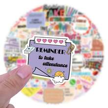 55Pcs Attendance Label Aesthetics Scrapbook Stickers Pack Funny Attendance Note Memo Sticky Notes Decoration Merch Vinyl Waterproof Stickers For Water Bottle,Computer,Laptop,Phone,Luggage,Notebook,Fridge - Multicolor - View 6