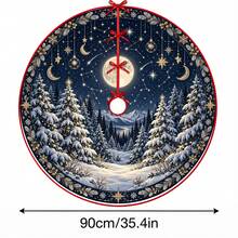 1件滿月雪山森林星座圖案聖誕樹裙，優雅配色節日裝飾，5種尺寸，中性節日禮物，適用於居家與派對聖誕裝飾 - 滿月雪山森林星座 - 查看 11