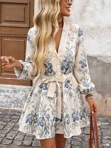1pc Full Print Bohemian Commuter Elegant Party Knot Women's Office Street Dress - Multicolor - View 6