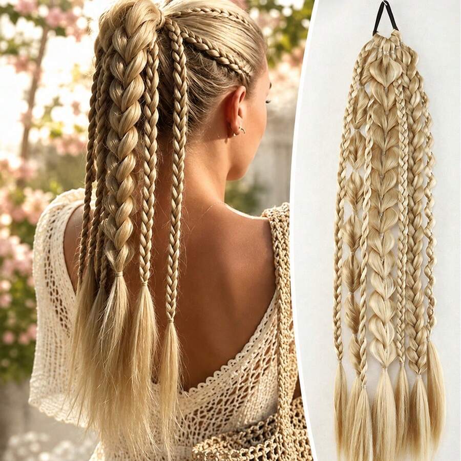Fake Braided Hair Extensions Lantern Bubble Twist Ponytail Fashion Hot Girl Twisted Boxing Braids Hair Scrunchie Hair Accessory - Black - View 1