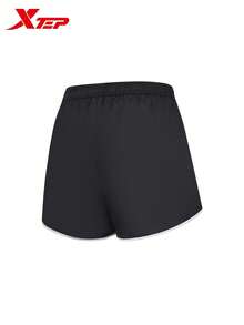 XTEP Woven Shorts | Women's New Ice Silk Cool-Touch Outdoor Sun Protection Sports Shorts, Solid Black - True Black - View 3