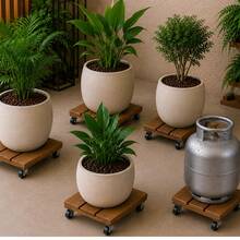 Suporte para Vaso com Rodinhas Madeira Autoclave Anti Cupim Resiste Chuva Jardim Planta 20x20 ou 30x30 cm suporta 80kg cor Imbuia - 30x30 cm - Visão 11