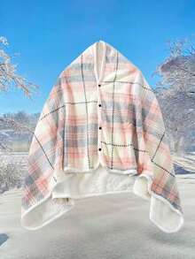 Thickened Flannel Plaid Scarf Blanket With Snap Button Design, Unisex Comfortable Shawl Blanket, Suitable For Home And Office, Easy To Wear, Multi-Functional Cape Style, Perfect For Casual Relaxation - Multicolor - View 7