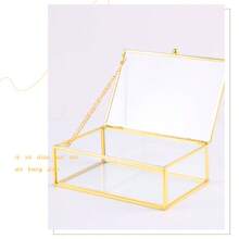 1pc Elegant Gold-Rimmed Transparent Glass Jewelry Box With Hinged Lid, Suitable For Displaying Photos, Cards And Small Items, Ideal Home Decor Storage Box - Multicolor - View 9