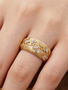 Tsnamer 1pc Vintage Elegant Carved Leaf & Flower Pattern Women's Ring, Gift Jewelry, Wedding Ring - Ring - View 9