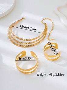 3件組時尚龐克風金屬金色大號圓環項鍊、臂環與手鍊套裝，適合女性日常配戴 - 金黃色 - 查看 4