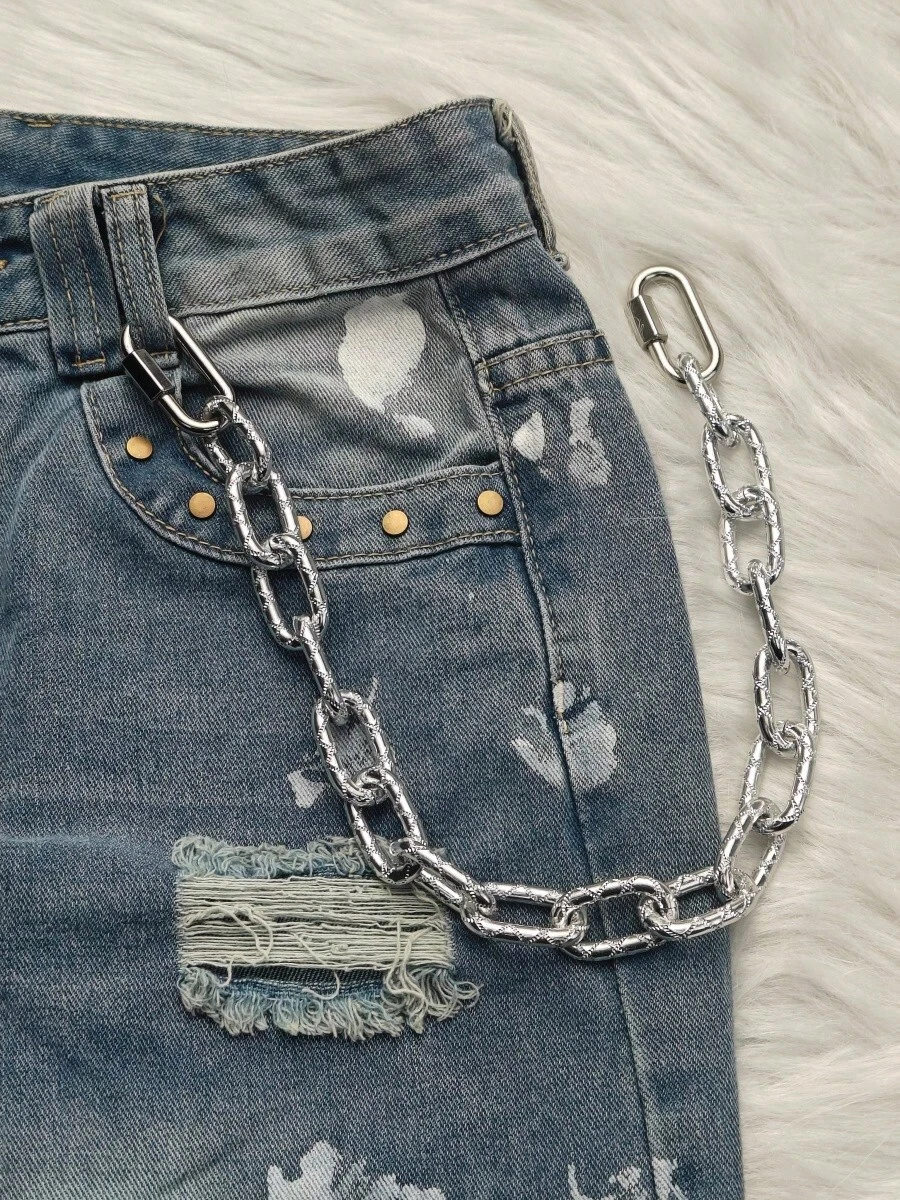 Y2K Punk Embossed Thick Single Layer Pants Chain, Textured Oval Link Jean Pants Chain, Unisex Heavy Metal Wallet Chain Streetwear Accessory