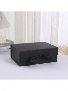 1pc Ribbon Gift Box Packaging Favor Box With Bow Folding Cosmetic Box Birthday Gift Box, Holiday Gift Box, - Black - View 16