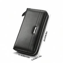 Men's PU Leather Clutch Bag, Zipper Phone Wallet, Large Business Handbag, Multi-Card Slot Card Holder Wallet, Leather Clutch Bag, Large Capacity Business Handbag, Phone Card Slot Storage Box, Coin Purse, Men's Wallet, Long Wallet - Black - View 8