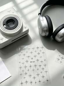 1Set Silver Starburst Themed Stickers, Stickers For Laptop, Journaling Supplies, Sticker Book, Metallic Star Print, Minimalist Aesthetic Style, Clear Transparent Base, Decorative Decals For Cup, Camera, Phone Case - Sparkling Rhinestone Cross Star Stickers - View 3