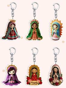 1/6pcs Keychain Set Mary Backpack Charm Unisex Couple Charm Commemorative Gift Car Keychain Blessing And Grace Believer Gift Daily Use Religious Souvenir Ramadan Baptism Wedding - Multicolor - View 10
