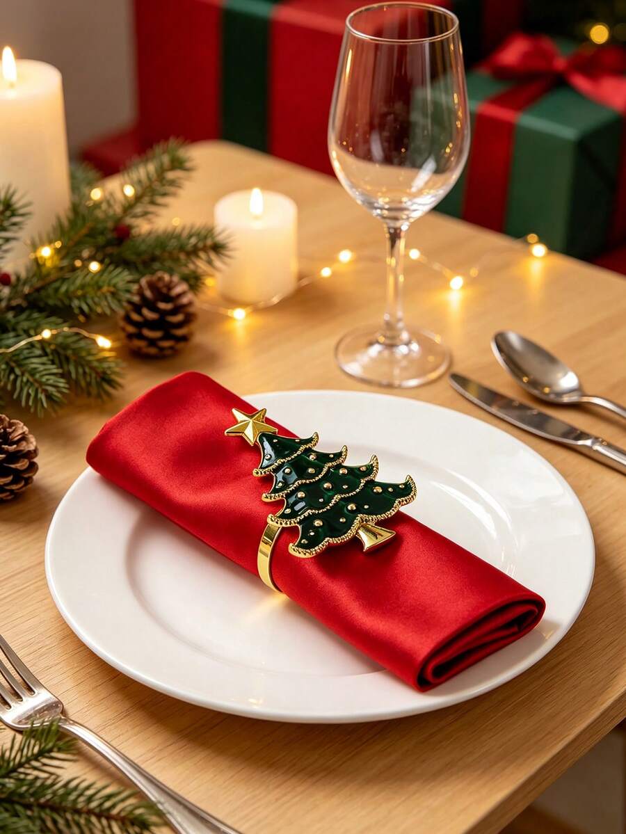 4pcs Tree & Elk Decor Napkin Ring - Multicolor - View 1