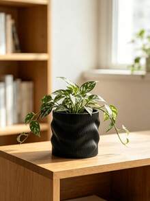 1pc Asymmetrical Vertical Textured Planter, Multi-Color Modern Art Potted Plant Container, Window Sill Balcony Gardening Flower Pot, Living Room Tabletop Decor, Holiday Gift Choice - Vertical Ribbed Texture - View 9
