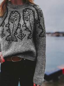 Women's Fashion Loose Casual Comfortable Fish Scale Pattern Colorblock Sweater - Grey - View 1