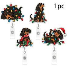 1pc Christmas Puppy Retractable Badge Reel, Glitter Acrylic Pull-Cord - Multicolor - View 8