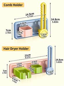 1pc Vibrant Dopamine Rectangular Wall-Mounted Storage Rack, Drill-Free Self-Adhesive Design, Hands-Free Support For Hair Dryer And Comb, Bathroom Vanity Storage Rack, Bathroom Decor Accessory, Room Decoration, Clothing Hook - Multicolor - View 8
