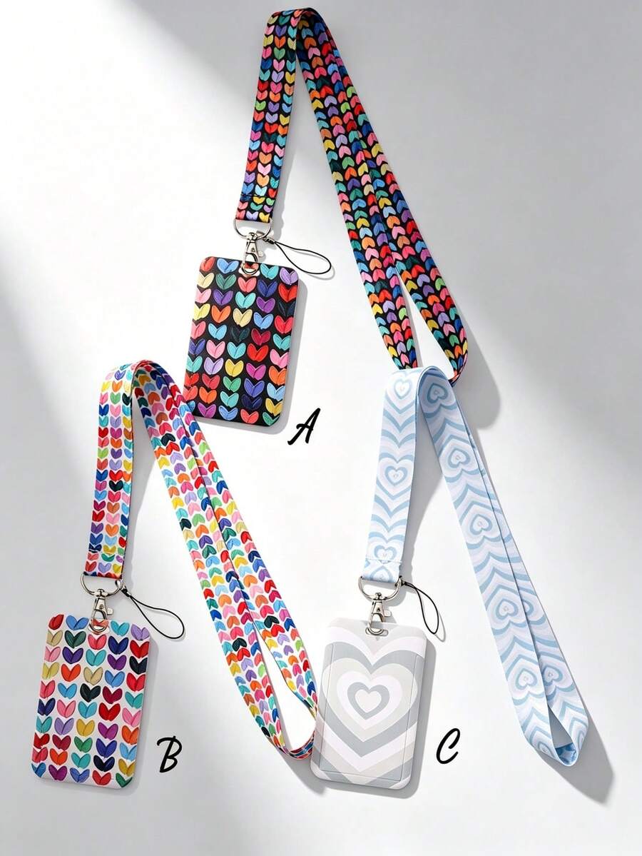 1 Set Heart-Shaped Lanyard Card Holder, Highly Attractive Anti-Loss Student Bus Card/ID Badge Protective Sleeve, Reinforced Braided Lanyard, Lightweight Portable Space-Saving, Suitable For Student Commute, Workplace Office, Daily Travel - Rectangle - View 1