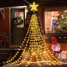 Đèn thác nước sao lấp lánh năng lượng mặt trời cho cây thông Noel, đỉnh sao trang trí, điều khiển cảm biến tự động, ánh sáng ấm áp cho tiệc lễ hội và trang trí nhà đón Giáng Sinh - Đèn thác nước hình ngôi sao năm cánh - Xem 8