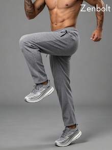 Zenbolt Winter Men's Fleece-Lined Straight-Leg Pants Featuring An Elastic Drawstring Waist; Suitable For Workouts, Lounging At Home, And Casual Wear. - Grey - View 5
