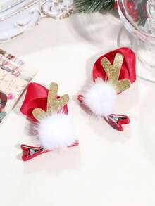 1pc Velvet Bow Santa Claus & Reindeer Hair Clip Spring Clip, Suitable For Christmas Holiday And Daily Wear - Multicolor - View 9