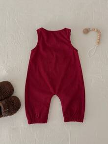 Baby Infant Sleeveless Corduroy Cute Santa Claus Overalls Romper Holiday Crawler Suit - Red - View 6