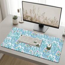 Blue Floral Pattern Gaming Mouse Pad, Non-Slip Rubber Desk Mat, Smooth Gliding Surface, Suitable For PC Laptop Office Home, Natural Abstract Art Decor, Back To School Supplies - A - View 3