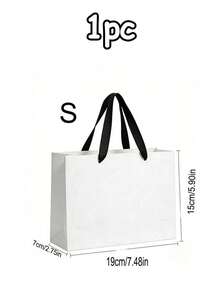1/5pcs White Minimalist Paper Gift Bags With Black Satin Ribbon Handles, Suitable For Clothing Store Gift Packaging, Wedding Party, Birthday Gift, Holiday Gift Storage, Cosmetics, Multi-Purpose Shopping Packaging Bags - Multicolor - View 14