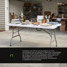 Mesa Plegable Portátil de Plástico de 1.80 m Tipo Portafolio, Mesa Rectangular con Asa para Interior y Exterior, Color Blanco - Negro - Ver 7