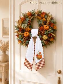 1pc Customized Embroidered Name Wreath Sash, Autumn Harvest Pattern Wreath Bow, With Plaid Pattern And Wavy Edge Trim, 3 Colors Available, Suitable For Thanksgiving Holiday Gift, Family Members And Loved Ones Front Door Entrance Decoration - Multicolor - View 10