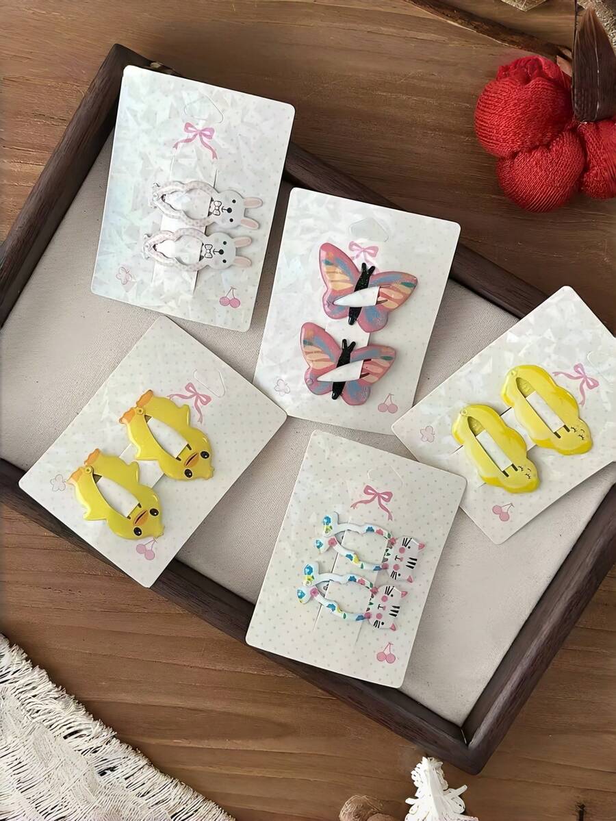 2pcs Women's Cute Cartoon Animal Hair Clip Set, Rabbit Duck Butterfly Pattern Hair Clips, Sweet Girl Hair Accessories, Suitable For Daily Styling - Multicolor - View 1