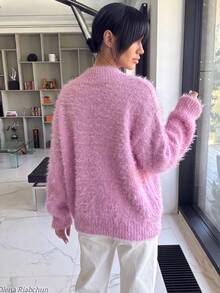 Senya 2026 Women's Pink Fluffy Knit Cardigan, Loose V-Neck Button Front Sweater, Plush Luxury, Sweet And Cute, Suitable For Autumn/Winter Wear, Fashionable And Versatile - Pink - View 5